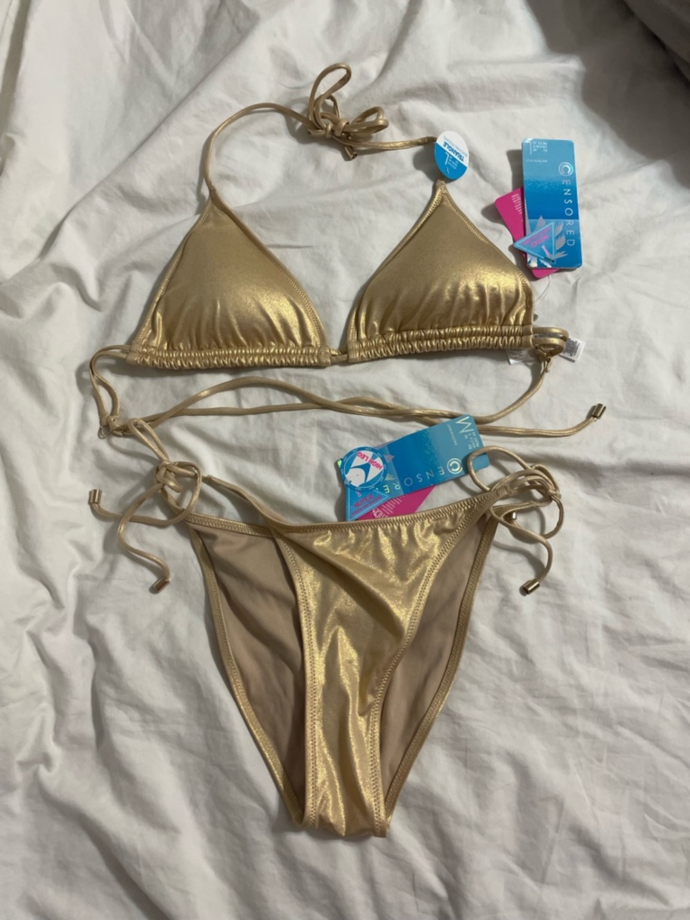 Shimmery Gold String Bikini Set